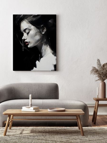 Obraz Canvas Czarno-Biały Kobiecy PORTRET Czerwone Usta 40cm x 50cm zdjęcie 11