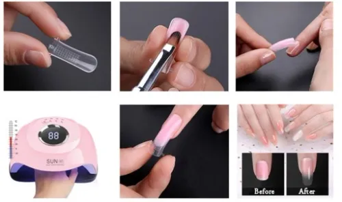 ZESTAW Formy DUAL DO AKRYLOŻELU 12 rodzajów MIGDAŁ pędzelek zaciskarka na Arena.pl