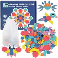 drewniane puzzle kreatywna układanka mozaika kształty kolory 180 el. worek