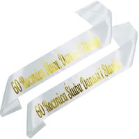 Zestaw szarf 60 Rocznica Ślubu + imiona - biała szarfa ze złotym nadrukiem