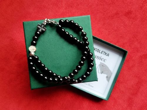 Bransoletka Męska RÓŻANIEC na rękę CAŁY PEŁNY z kamieni ONYKSU św.Benedykt na Arena.pl