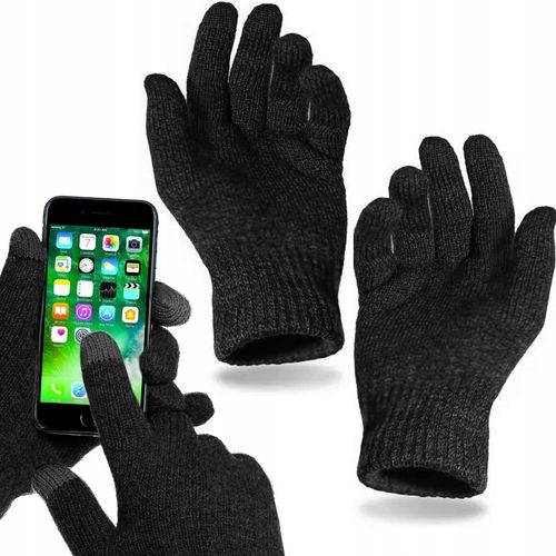 Zimowy KOMPLET Męski CZAPKA + KOMIN + RĘKAWICZKI DO TELEFONU CIEPŁY czarny na Arena.pl