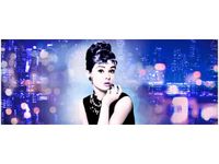 OBRAZ USTA AUDREY HEPBURN PANORAMA MIASTA NIEBIESKI