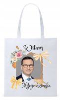 Mateusz Morawiecki Pis Torba Eco Biała Shopper Z Nadrukiem Ze Zdjęciem