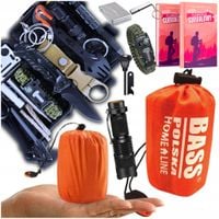 DUŻY ŚPIWÓR TERMICZNY KOC RATUNKOWY NAMIOT XXL 210x90 +ZESTAW SURVIVAL 32W1