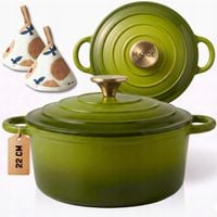 GARNEK ŻELIWNY 3L EMALIOWANY POKRYWKA OLIWKOWY GAZ INDUKCJA PIEKARNIK 22CM