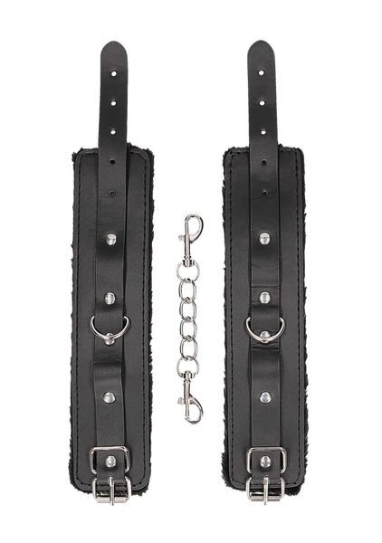 Plush Bonded Leather Hand Cuffs - With Adjustable Straps zdjęcie 3
