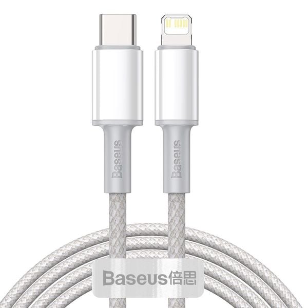 Kabel USB-C do Lightning Baseus High Density Braided, 20W, PD, 2m (biały) zdjęcie 1