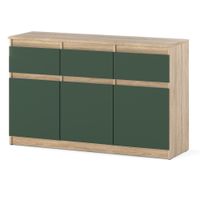 Komoda Wysoka Z 3 Szufladami 120cm Pojemna Szafka Sonoma Butelkowa Zieleń