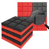 Panele akustyczne BUFFO 30×30 cm| grafit czerwony| ZESTAW | – 4 szt