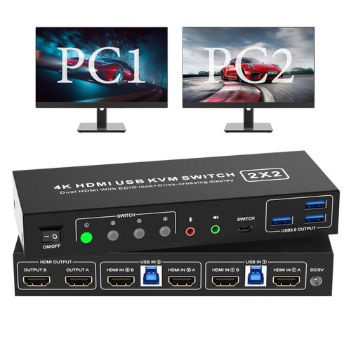 Przełącznik KVM 2 komputery 2 monitory Rytaki USB 3.0 4K@60Hz z audio na Arena.pl