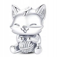 Zawieszka SREBRO 925 Charms Koralik Kot z kłębkiem włóczki