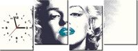 45CM 120CM ZEGAR 4 ELEM MARILYN MONROE TURKUSOWYMI USTAMI ŚCIENNY