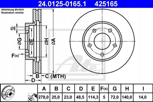 TARCZA HAM PRZOD 278X25 V ATE na Arena.pl