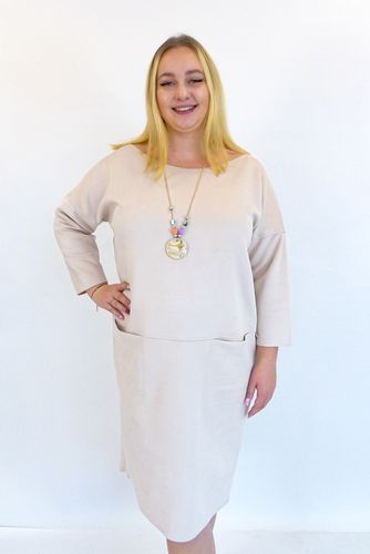 Oversizowa Sukienka Midi z Imitacji Zamszu z Kieszeniami Pudrowy Róż UNI na Arena.pl