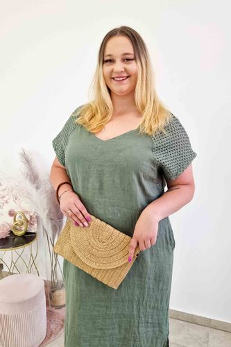 Lniana Sukienka Maxi z Dekoltem V i Wiązaniem na Plecach Oliwkowa UNI na Arena.pl