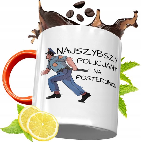 Kubek Pomarańczowy Dla Policjanta Idealny Prezent Z Nadrukiem Ze Zdjęciem zdjęcie 1