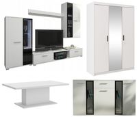 Meblościanka Komoda Szafa Ława z lustrem zestaw meble do salonu Biały