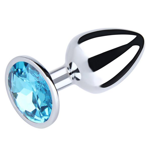 Silver Medium Butt Plug With Blue Diamond zdjęcie 1