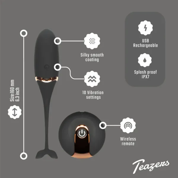 teazers vibrating egg black - model z pilotem, 10 trybow, usb zdjęcie 3