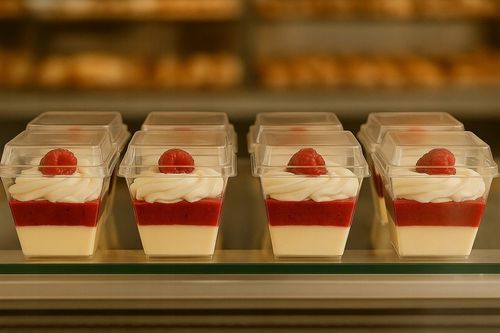 Pucharki plastikowe do deserów i przekąsek 200 ml kwadrat z pokrywką 50szt na Arena.pl