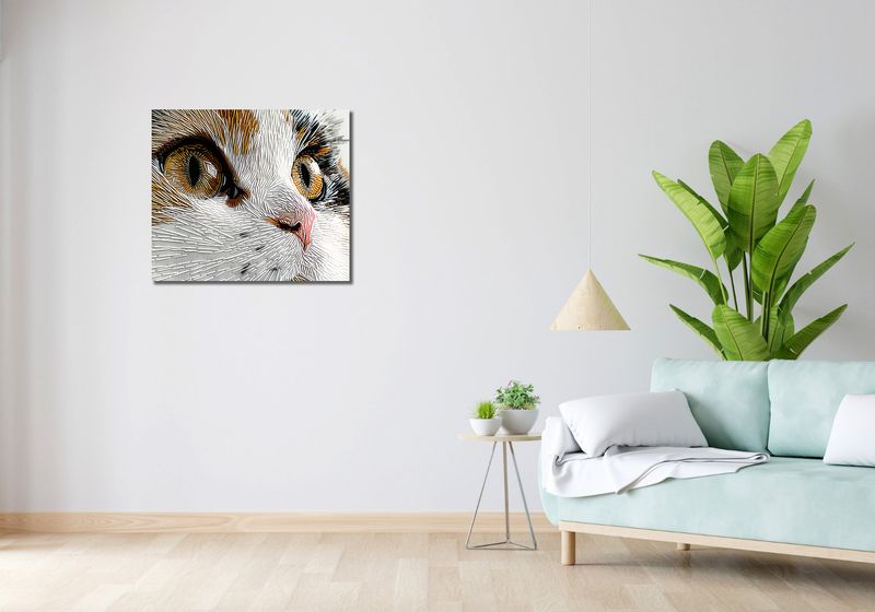 Obraz 70x60cm Nitkowany Kot zdjęcie 2