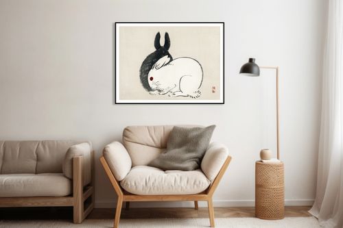 Plakat 20x15cm Black and White Rabbits, Gakan Japoński Vintage do Salonu na Arena.pl