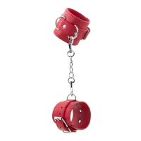 bondage love skorzane kajdanki regulowane czerwone unisex