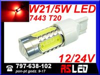 najmocniejsza żarówka LED w21/5w T20 7443 czerwona 2 włókna 12v 24v
