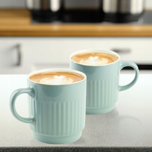 CERAMICZNY KUBEK NA KAWĘ HERBATĘ BŁĘKITNY ZDOBIONY 440 ML NA PREZENT na Arena.pl