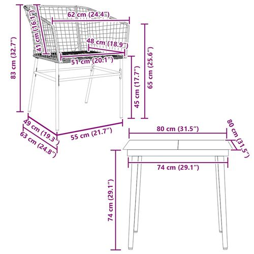 3-częściowy zestaw ogrodowy z czarnego polirattanu i szkła na Arena.pl