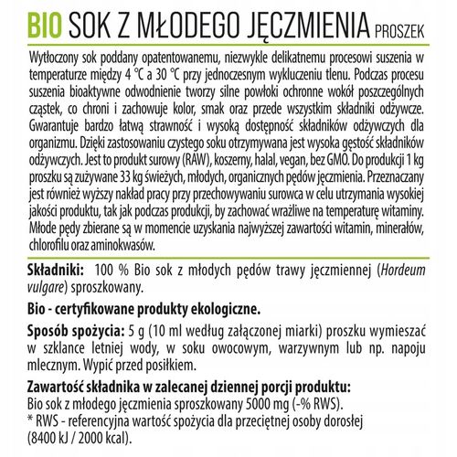 Sok z Młodego Jęczmienia BIO Proszek Ekologiczny Witaminy 100g NatVita na Arena.pl