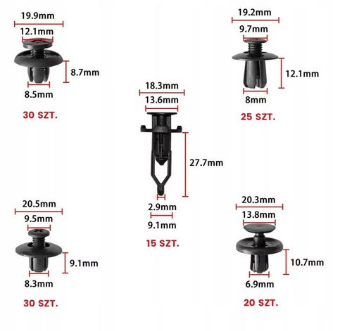 SPINKI SAMOCHODOWE ZESTAW SPINEK SAMOCHODOWYCH DO TAPICERKI 635 + ŚCIĄGACZE na Arena.pl