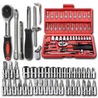 Zestaw kluczy narzędzi klucze nasadowe z grzechotką 46szt walizka bity stal