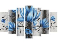 OBRAZ STALOWE MAGNOLIE KWIATY NIEBIESKIE