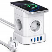 Listwa zasilająca VOOMY S6-W - QI Ładowanie 1 USB-C i 3 USB-A 4000 W Biała
