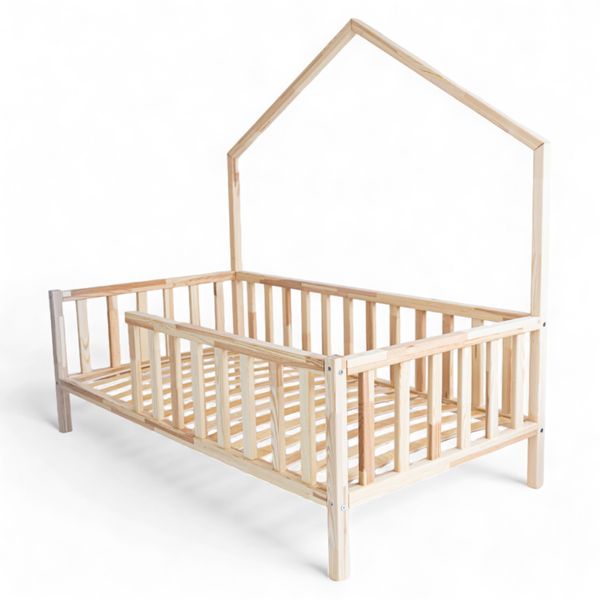 ŁÓŻKO DOMEK HANA 180x90 ŁÓŻKO DZIECIĘCE DREWNIANE BARIERKA + STELAŻ SOSNA