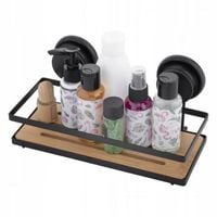 Półka łazienkowa na przyssawki czarna wisząca bez wiercenia bambus prysznic