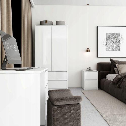 Praktyczna Szafka Nocna biała 2 szuflady stolik nocny loft 42x52x43cm na Arena.pl