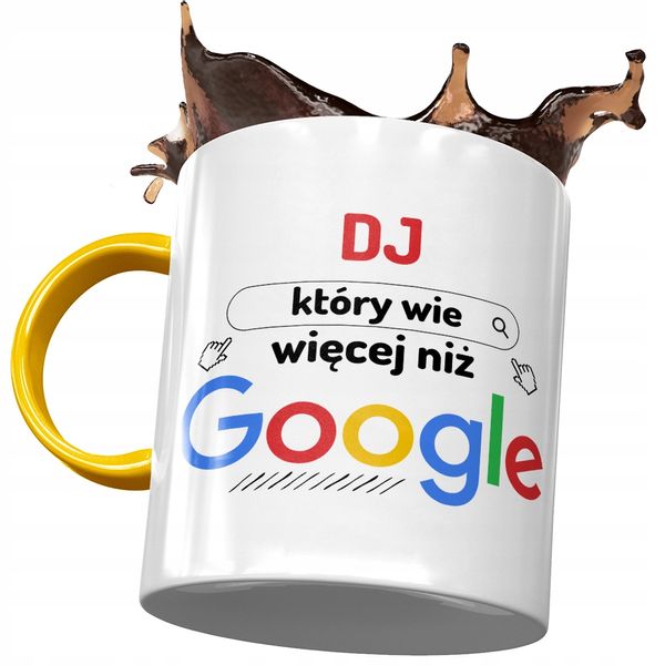 Kubek Żółty Dla Dja Który Wie Więcej Niż Google Z Nadrukiem Ze Zdjęciem zdjęcie 1