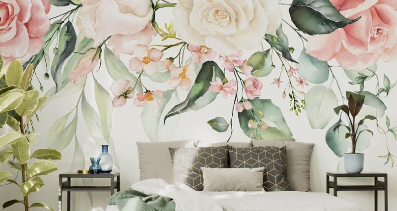 Fototapeta Ścienna RÓŻE Liście Akwarela 400cm x 280cm zdjęcie 4