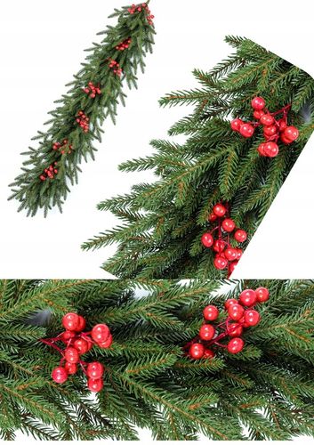 Wianek Świąteczny Świerk NATURA z JARZĘBINĄ 3D 100%PE 60 cm KOMINEK drzwi na Arena.pl