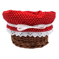 Koszyk Wiklinowy z Czerwoną Wkładką w Groszki 16x9 cm Handmade