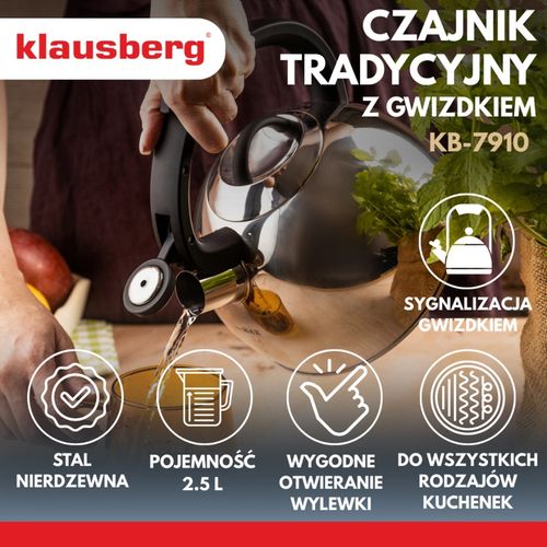 czajnik stalowy z gwizdkiem 2,5l klausberg kb-7910 na Arena.pl