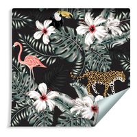Tapeta do Sypialni Egzotyczne Liście Kwiaty i Zwierzęta