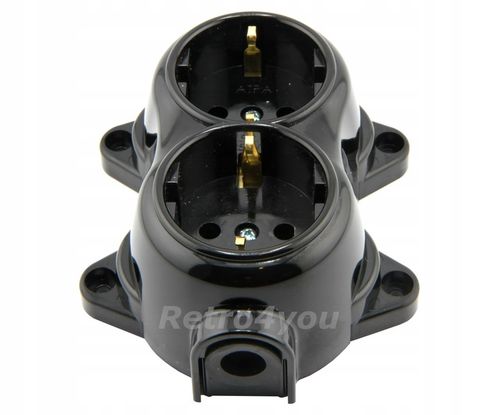 Gniazdko Gniazdo natynkowe podwojne czarne retro PRL loft na Arena.pl