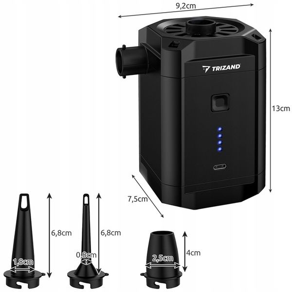 Akumulatorowa Pompka do Materaca Piłki Basenu Elektryczna USB + Końcówki zdjęcie 7