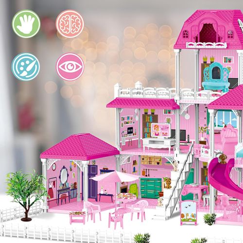 Duży Domek Dla Lalek Villa Rozkładany z Mebelkami, Laleczkami i Pieskami XXL na Arena.pl