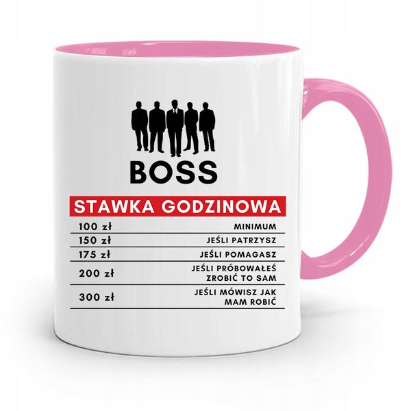 Kubek Różowy Dla Szefa Boss Stawka Godzinowa Z Nadrukiem Ze Zdjęciem zdjęcie 1