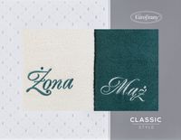 Komplet ręczników w pudełku Mąż i Żona 70x140 kremowy+ciemnozielony